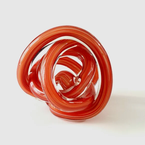 Red Swirl Infinity Knot Glass Sculpture Modern Art Paperweight - Picture 3 of 10